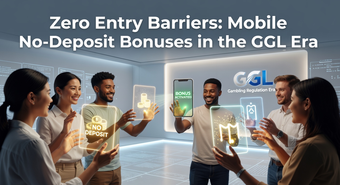 Smartphone mit Casino-App und No-Deposit-Bonus-Angebot auf dem Bildschirm, symbolisiert einfachen Einstieg in mobiles Glücksspiel